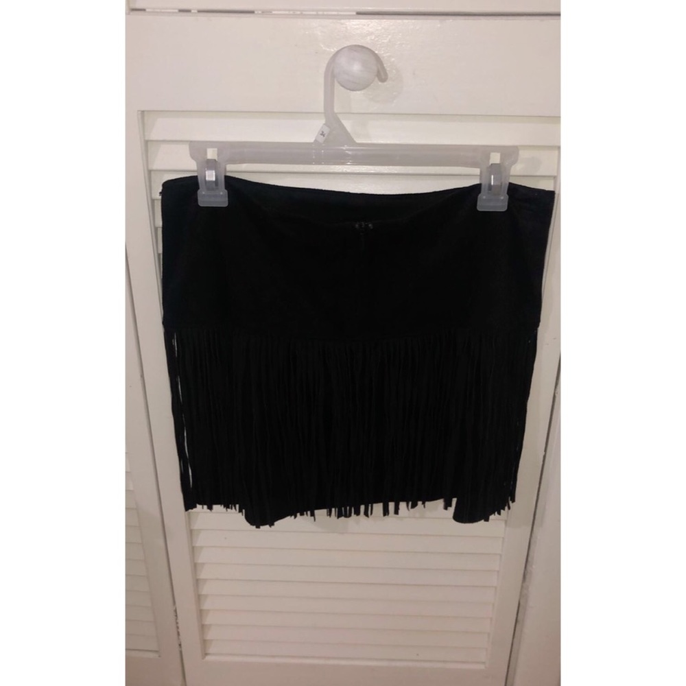 American Rag Black mini skirt with fringes (faux leather)